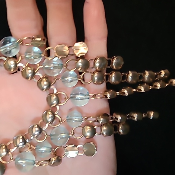 Vintage Bib Necklace - Teal & Gold - Picture 3 of 4